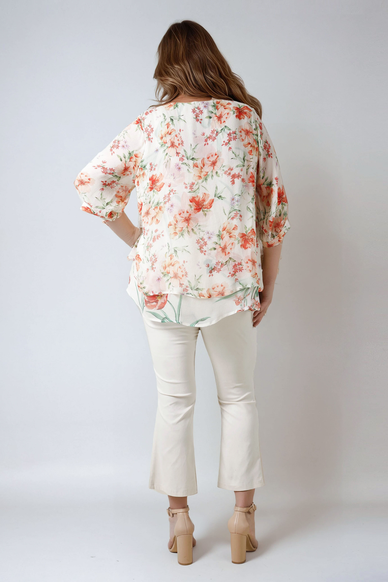 Printed viscose chiffon overlay blouse