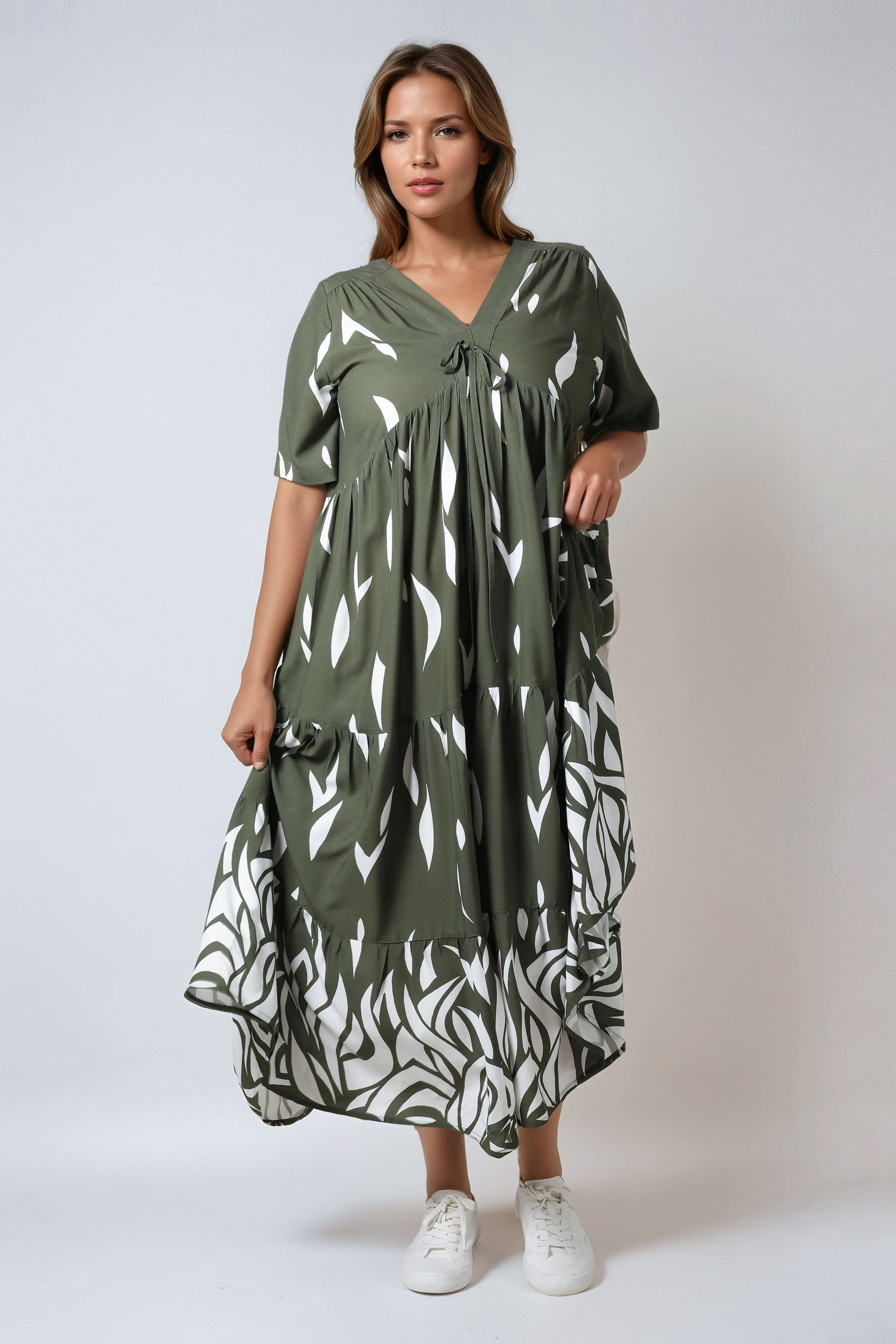 Long dress in printed base