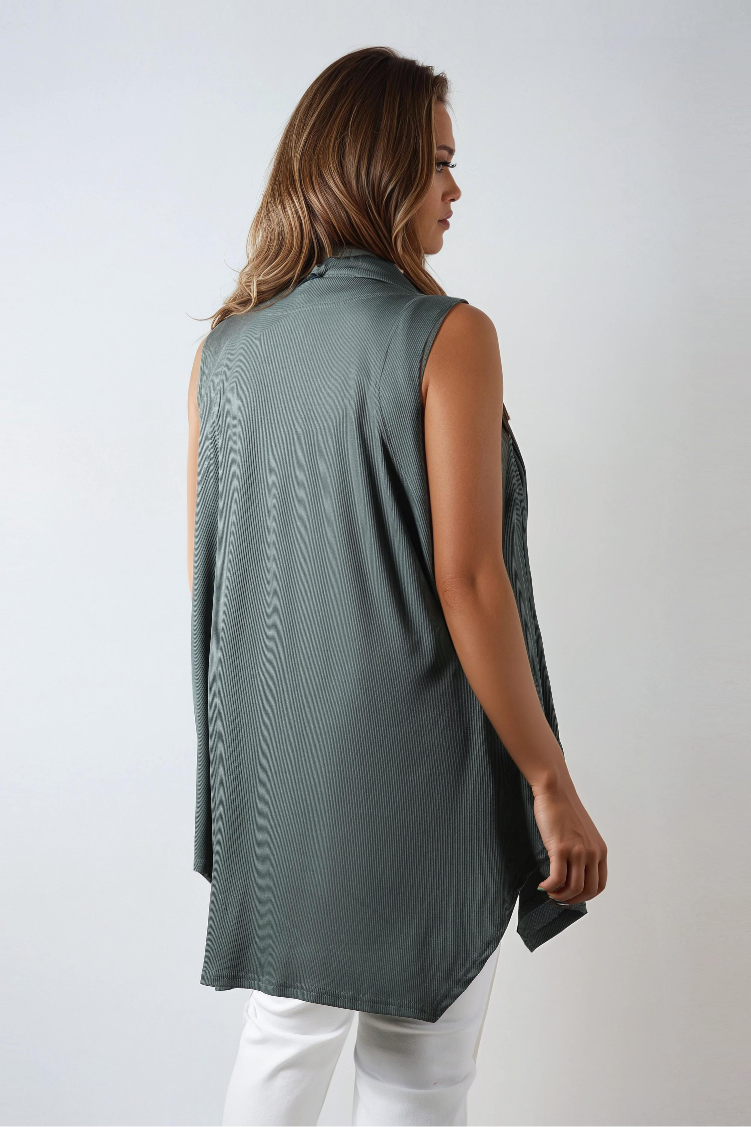 Cascading front ribbed knit vest
