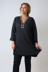 Plain tunic decorated with silver eyelets in polyviscose crepe 