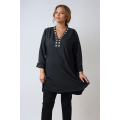 Plain tunic decorated with silver eyelets in polyviscose crepe 