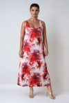 Long sleeveless dress in printed mesh.