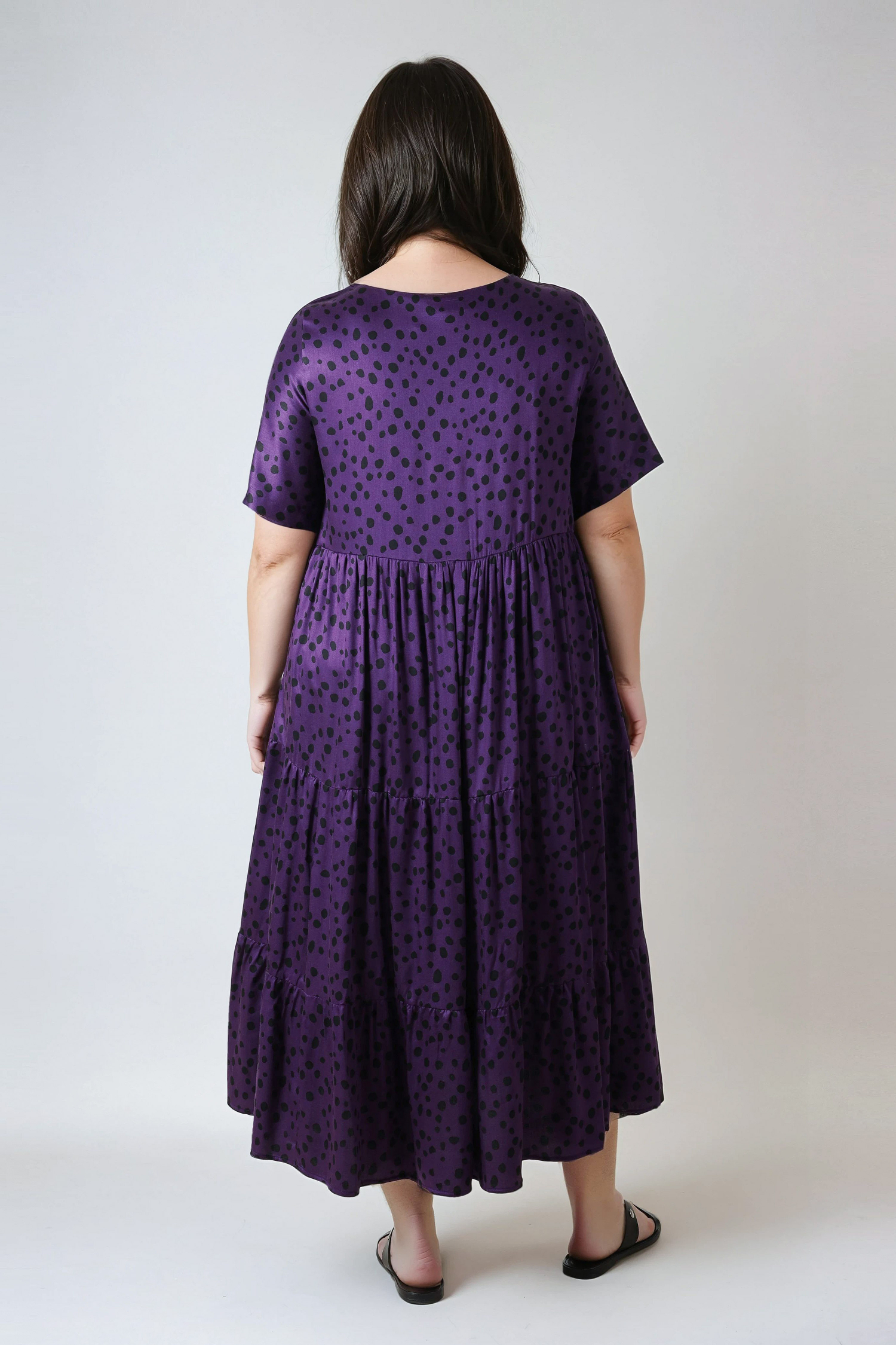 Long dress in printed fibranne