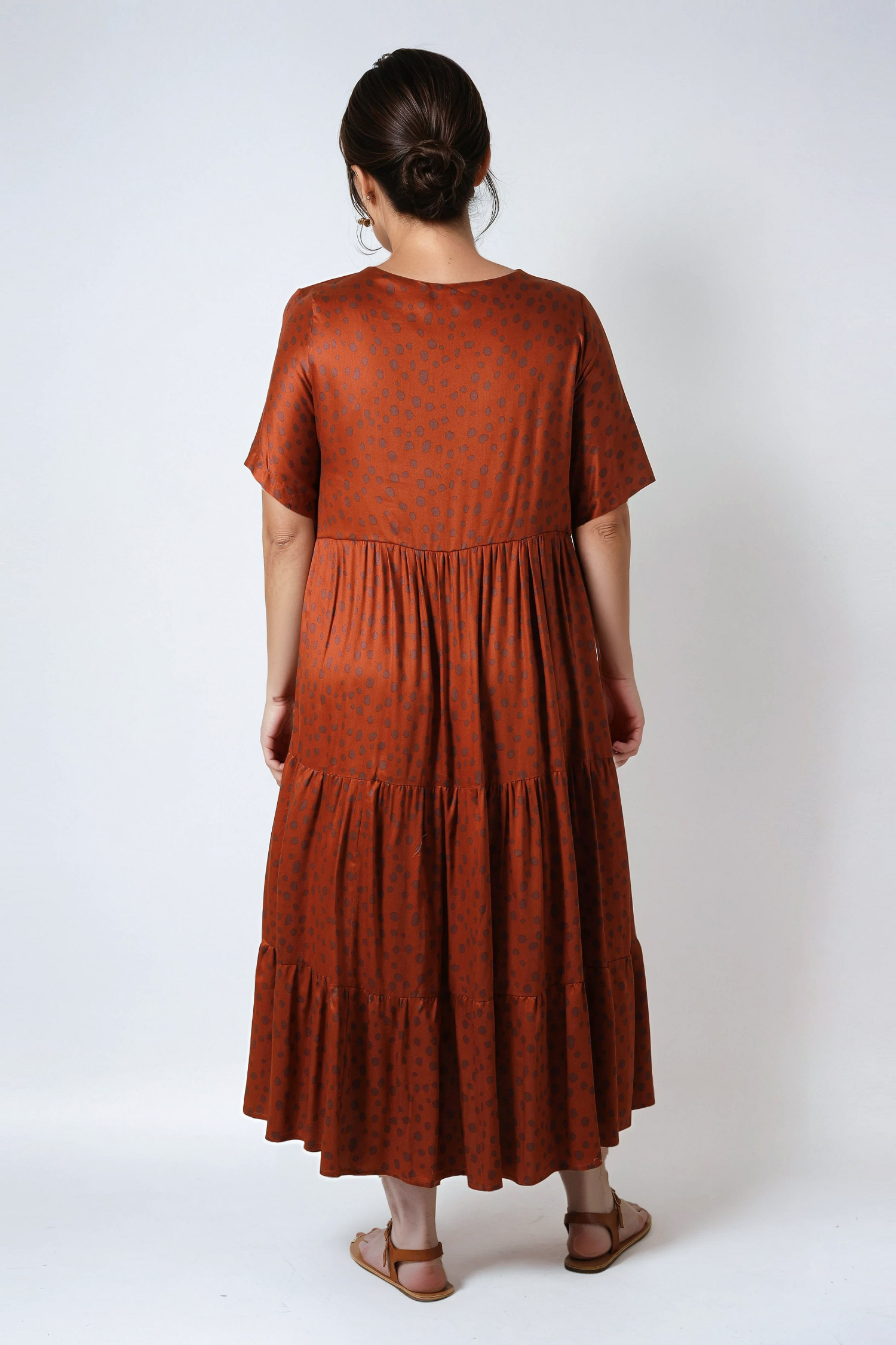 Long dress in printed fibranne