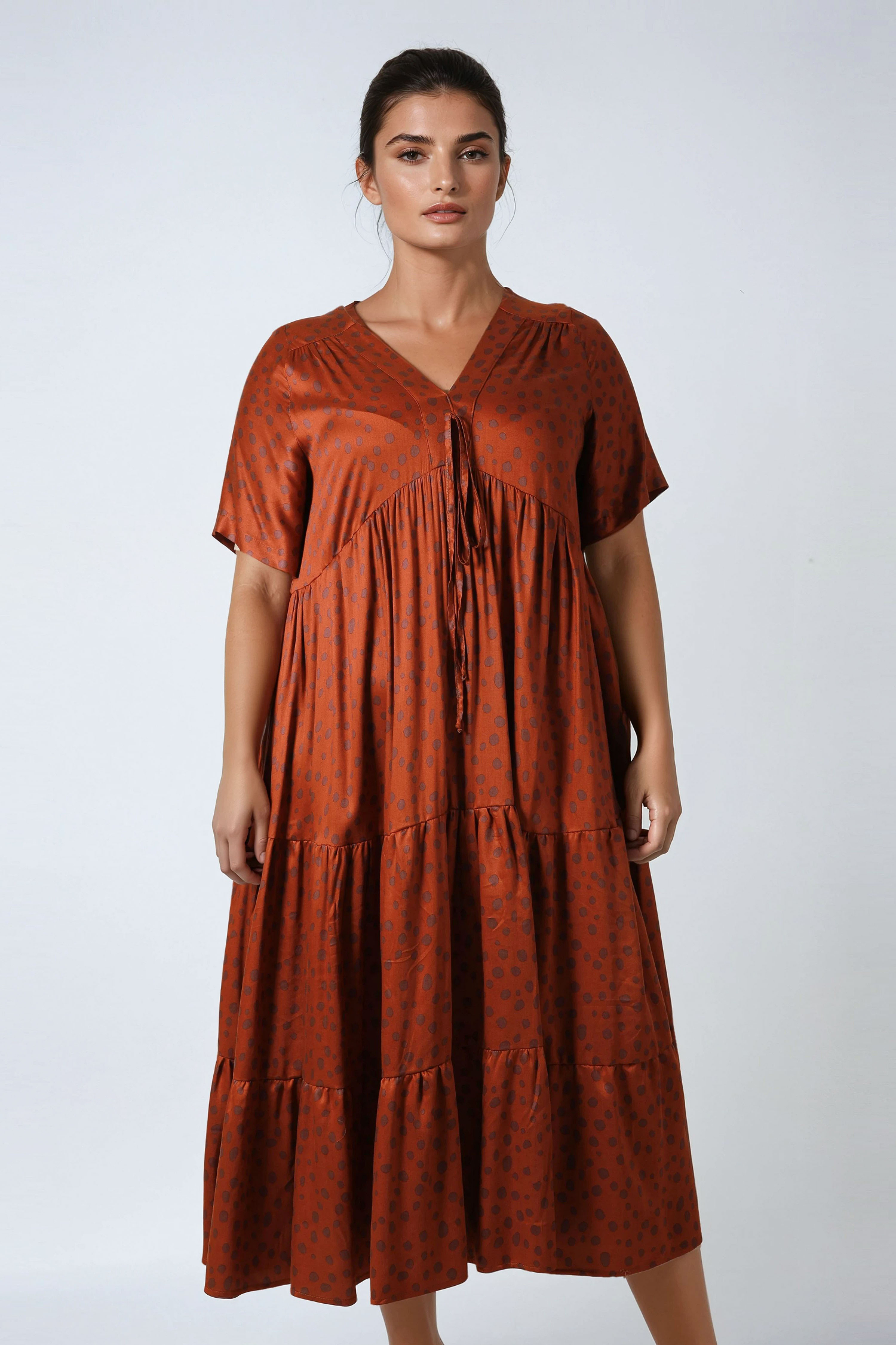 Long dress in printed fibranne
