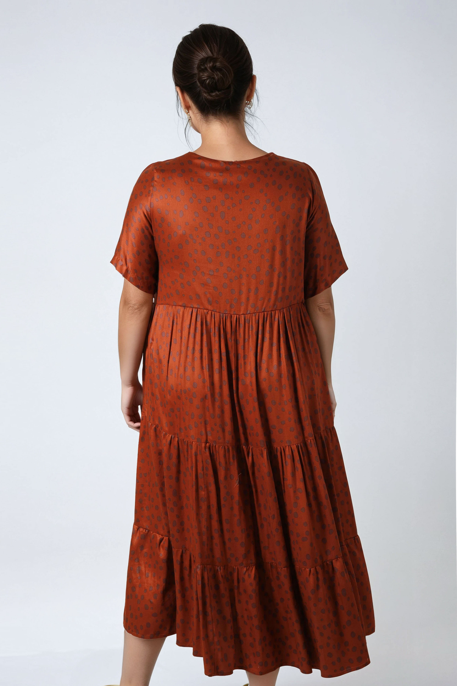 Long dress in printed fibranne