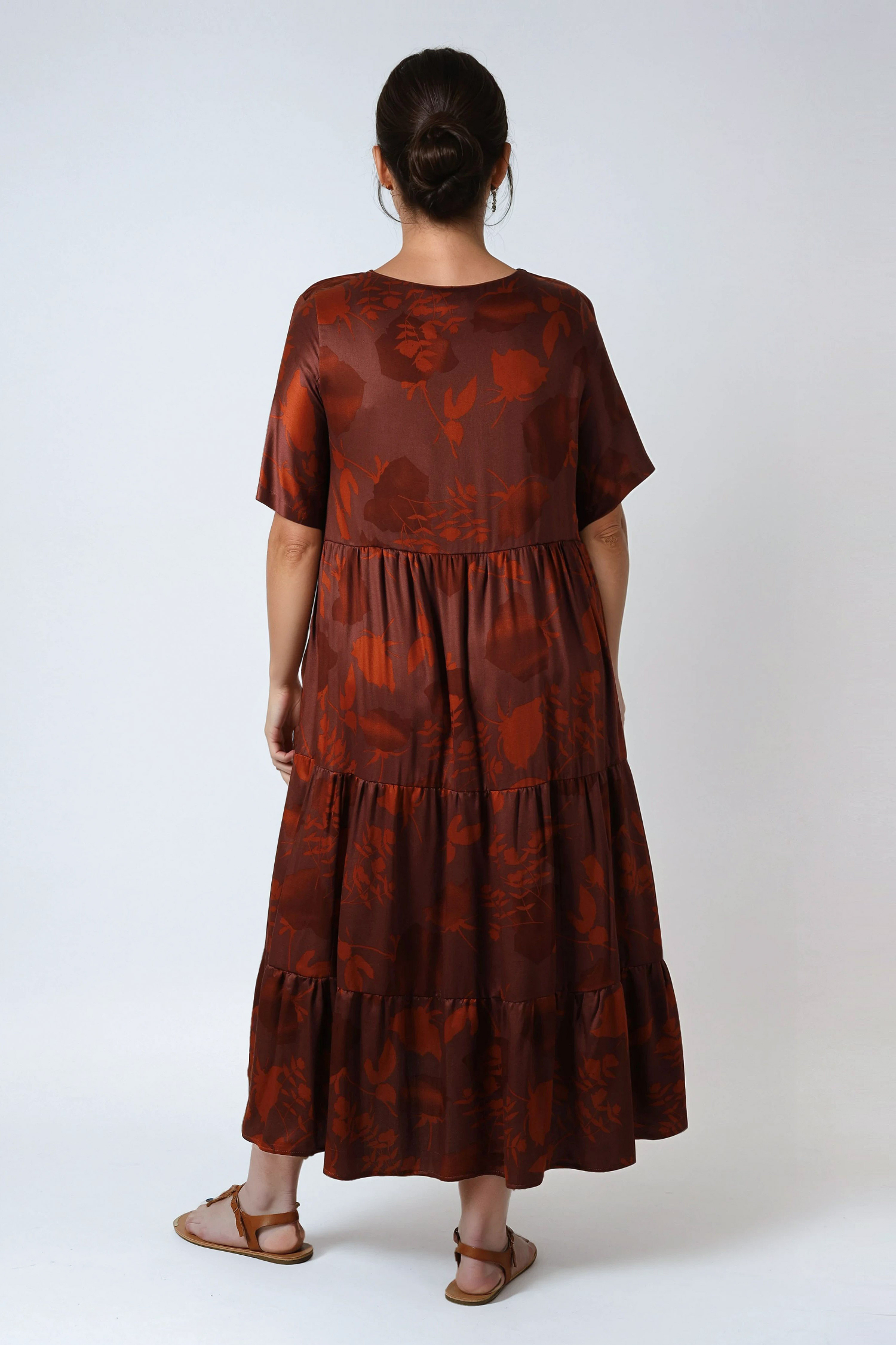 Long dress in printed fibranne