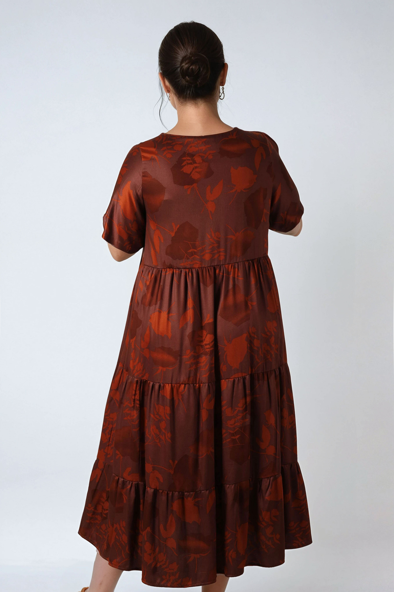 Long dress in printed fibranne