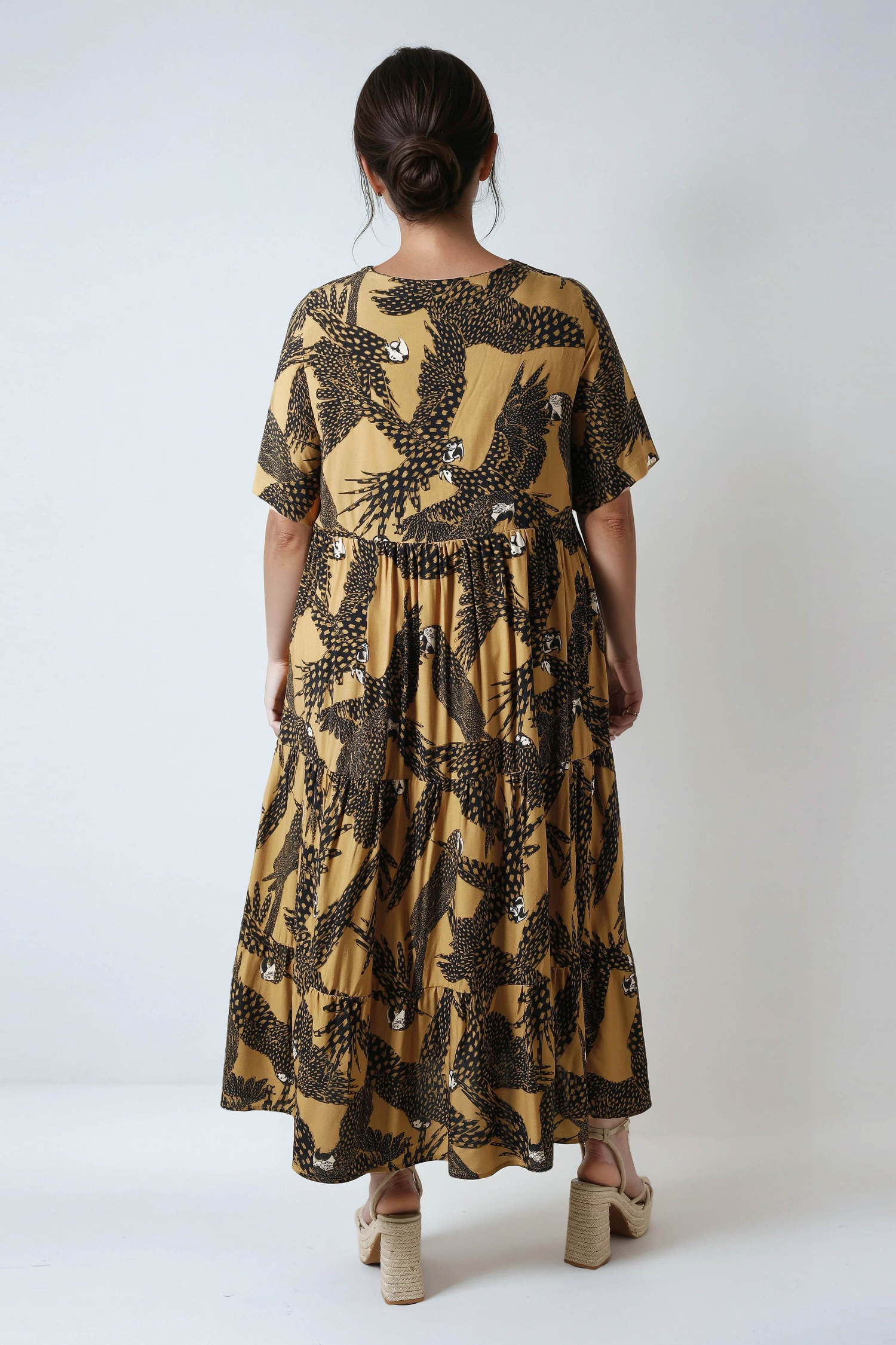 Long dress in printed fibranne