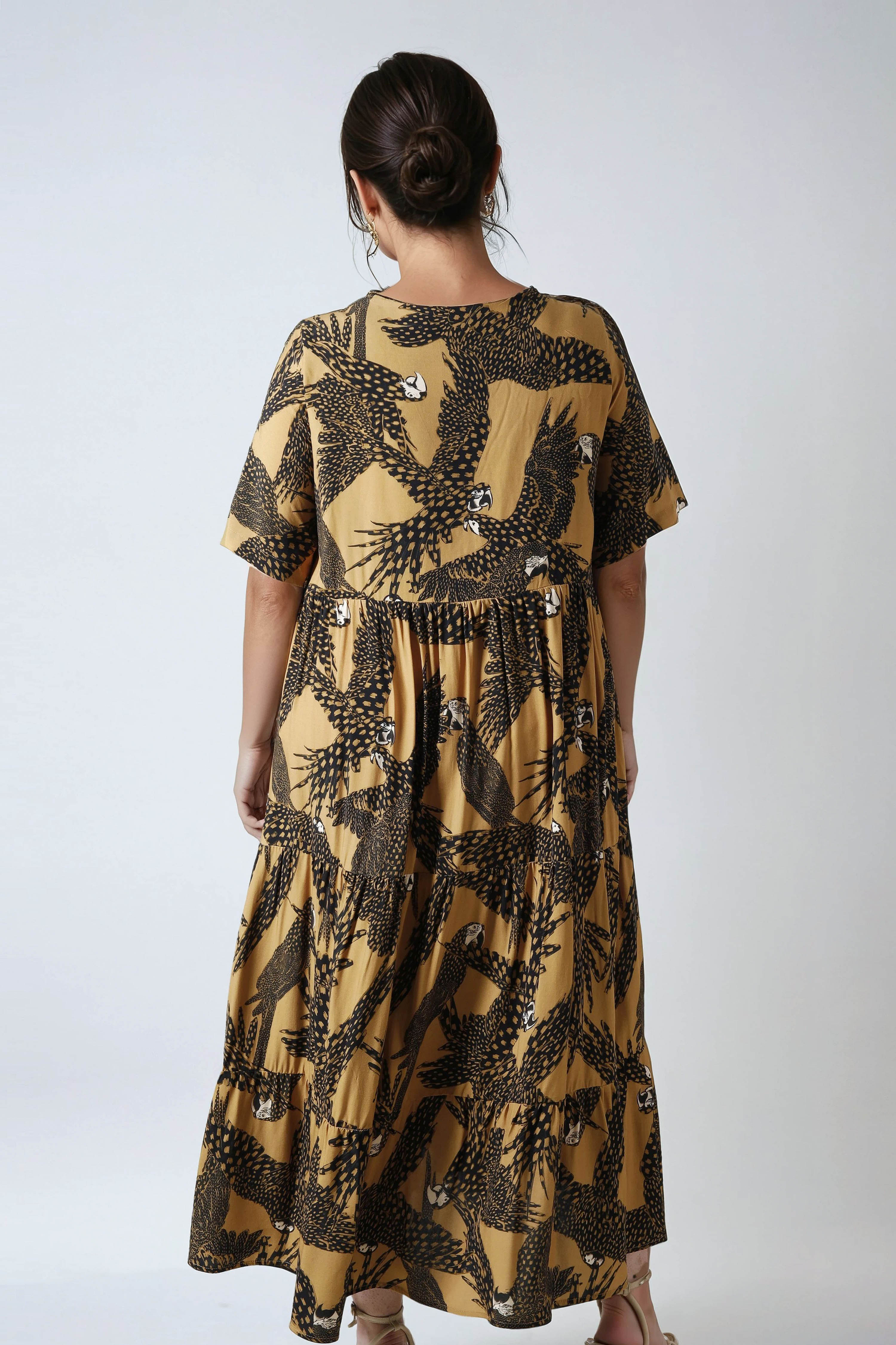 Long dress in printed fibranne