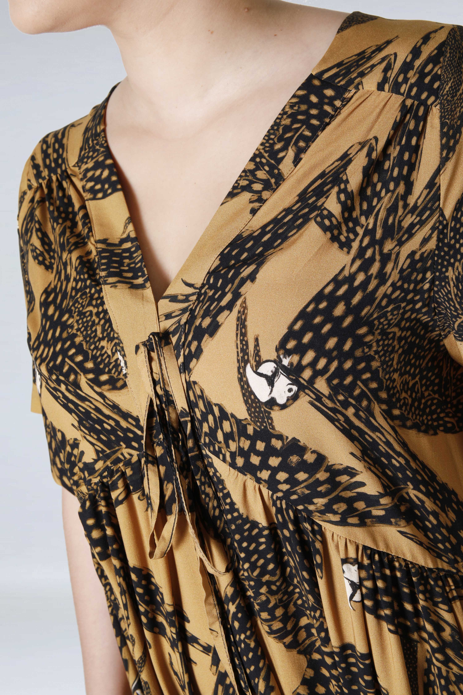 Long dress in printed fibranne
