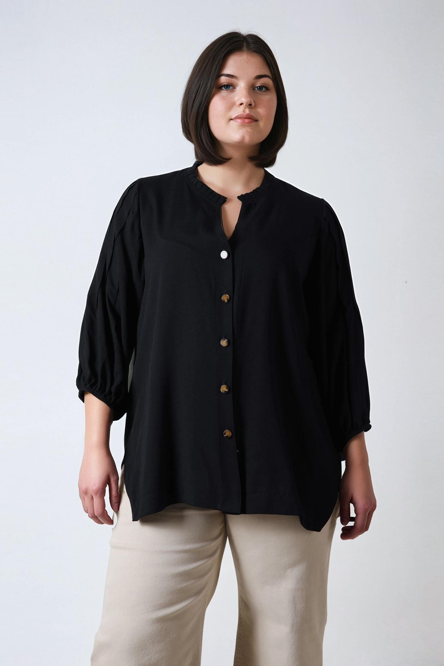 Chemise viscose lin avec plis plats sur manches