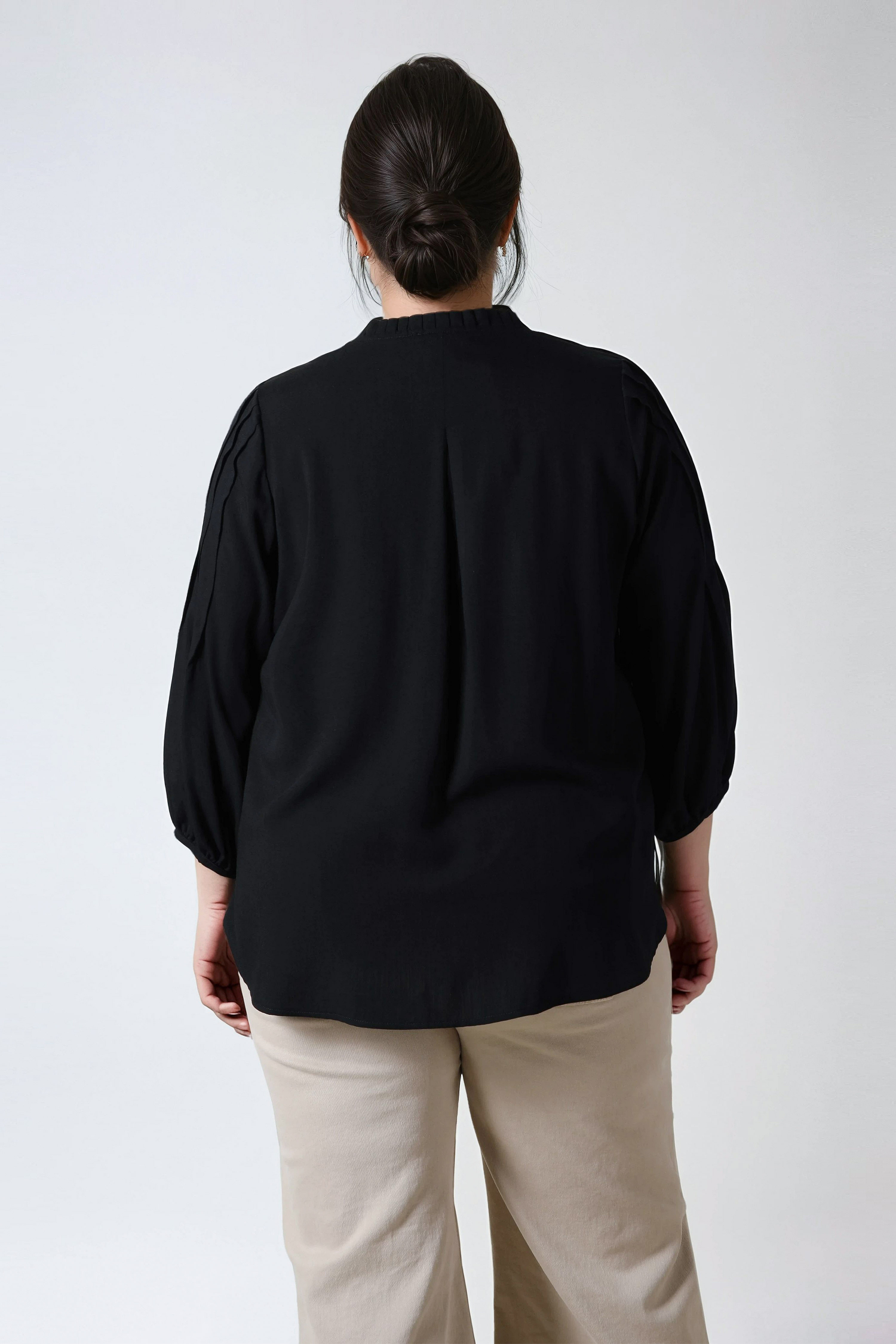 Chemise viscose lin avec plis plats sur manches