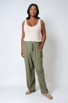 Plain linen viscose straight cut trousers