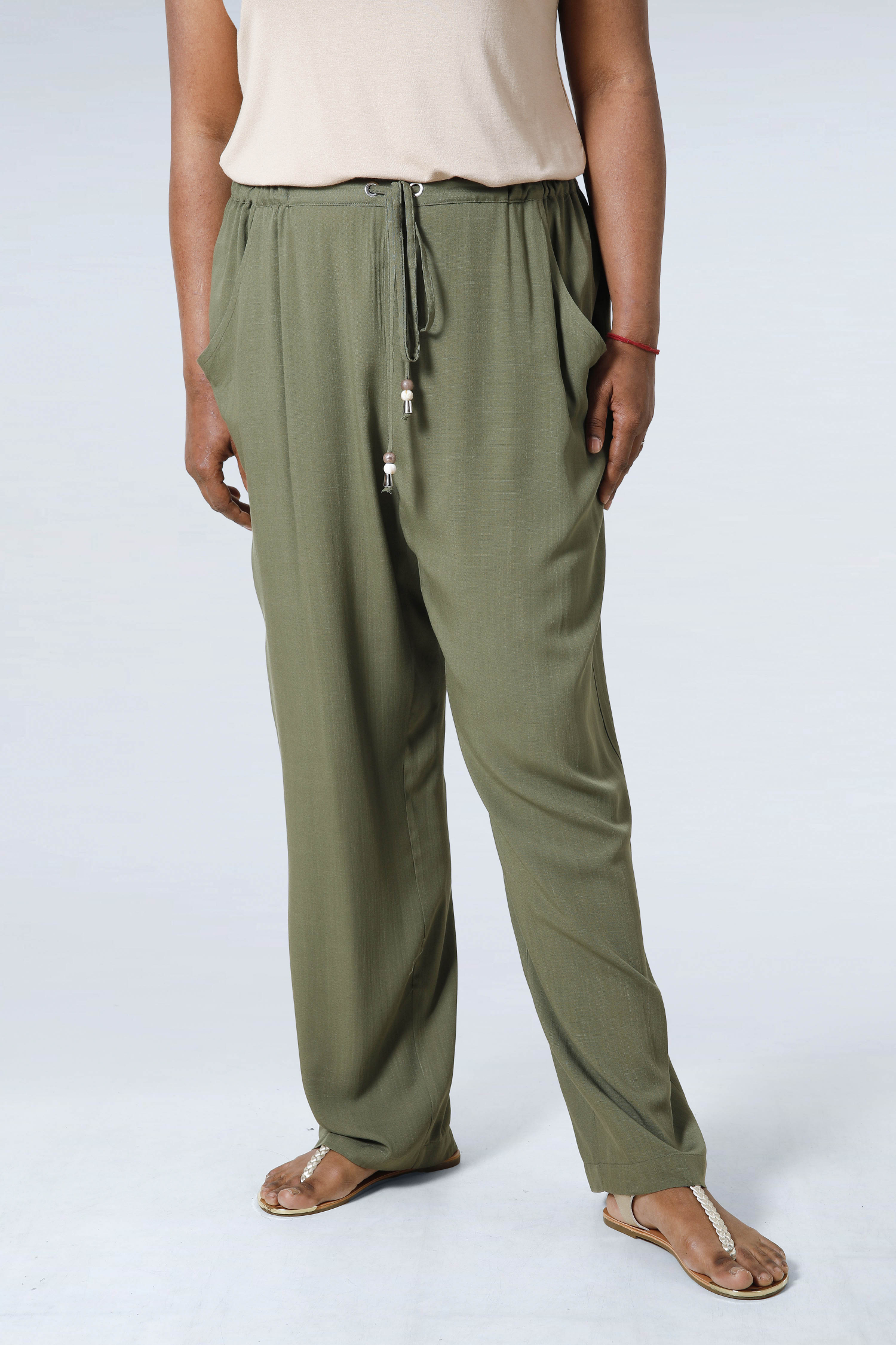 Plain linen viscose straight cut trousers