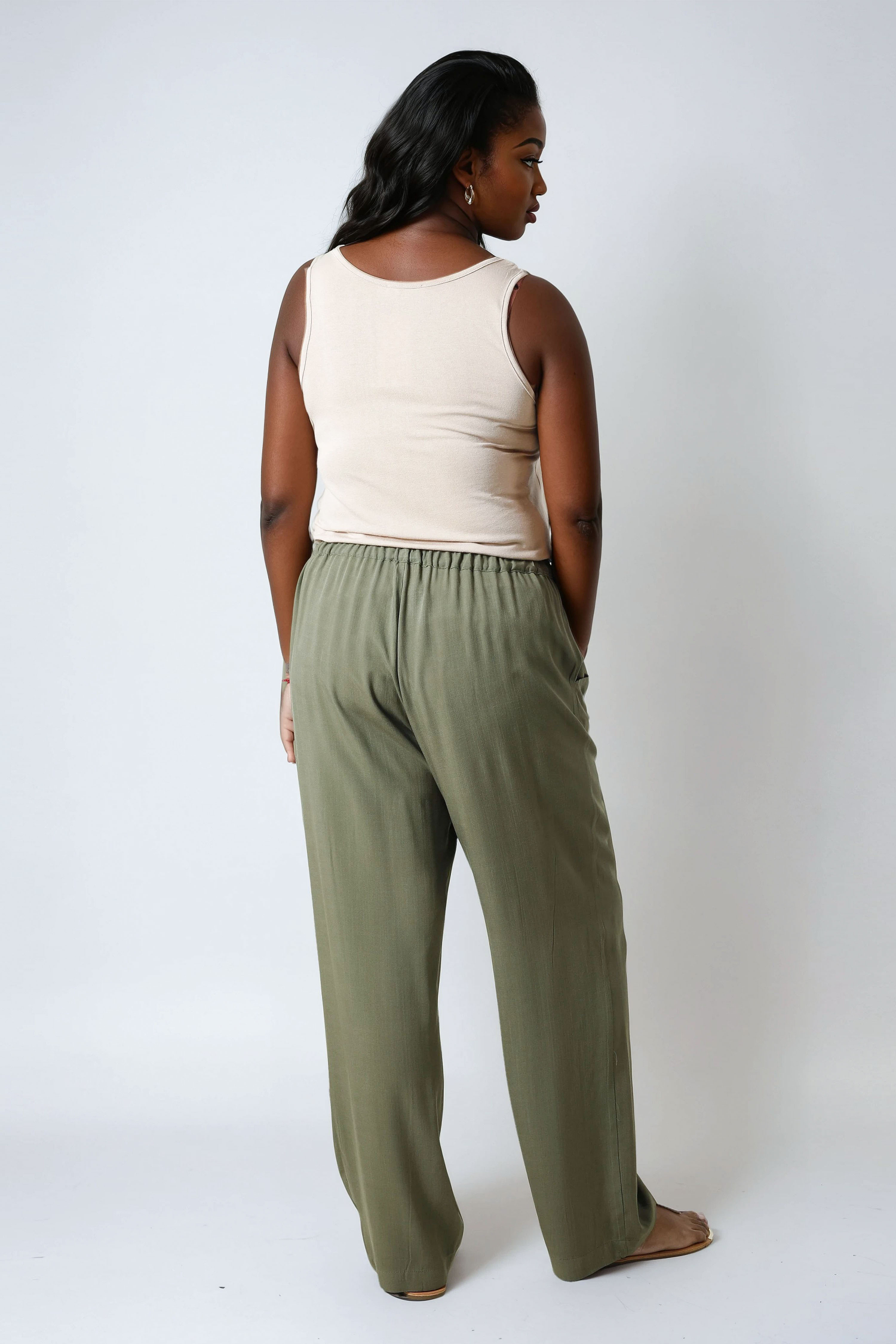 Plain linen viscose straight cut trousers