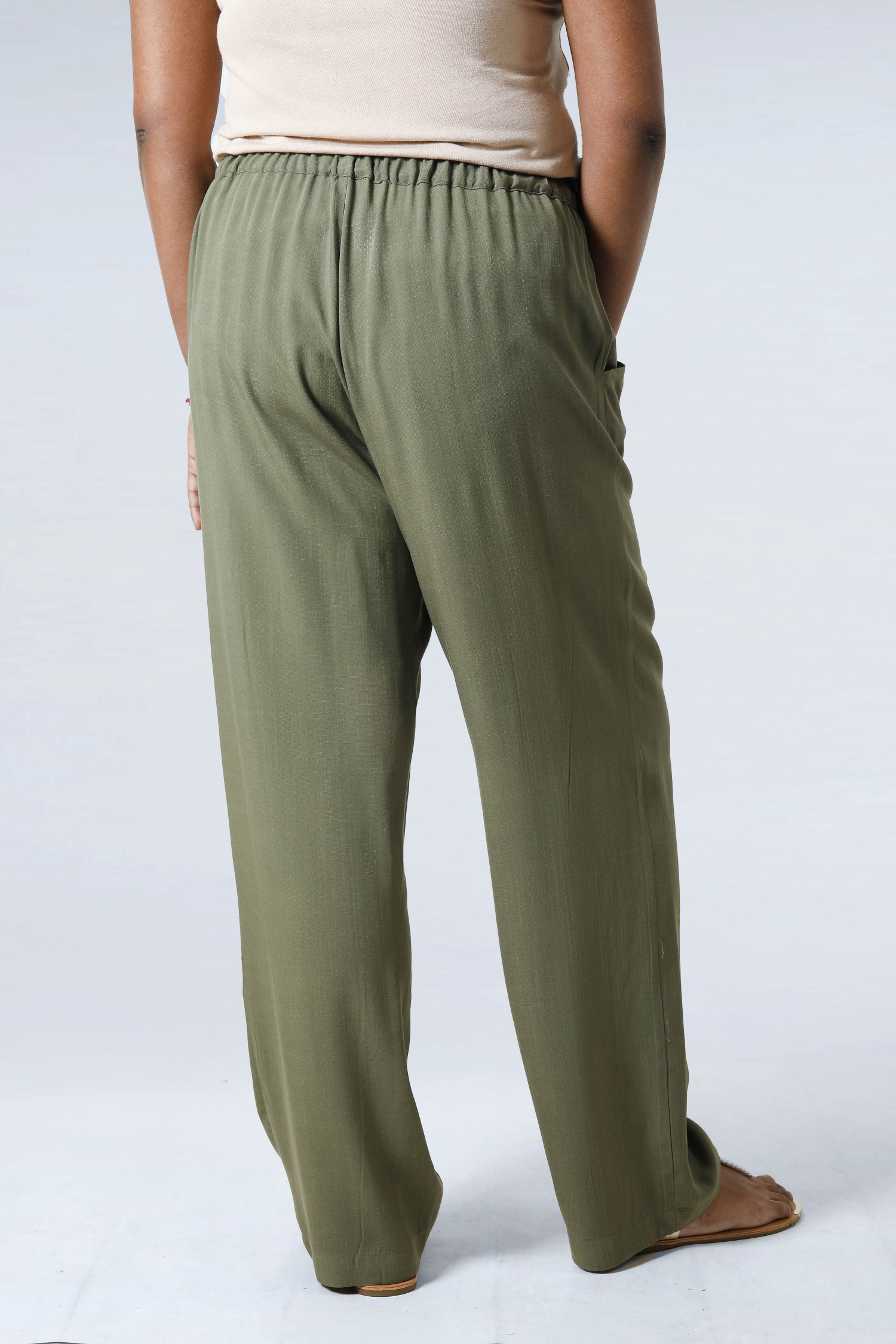 Plain linen viscose straight cut trousers