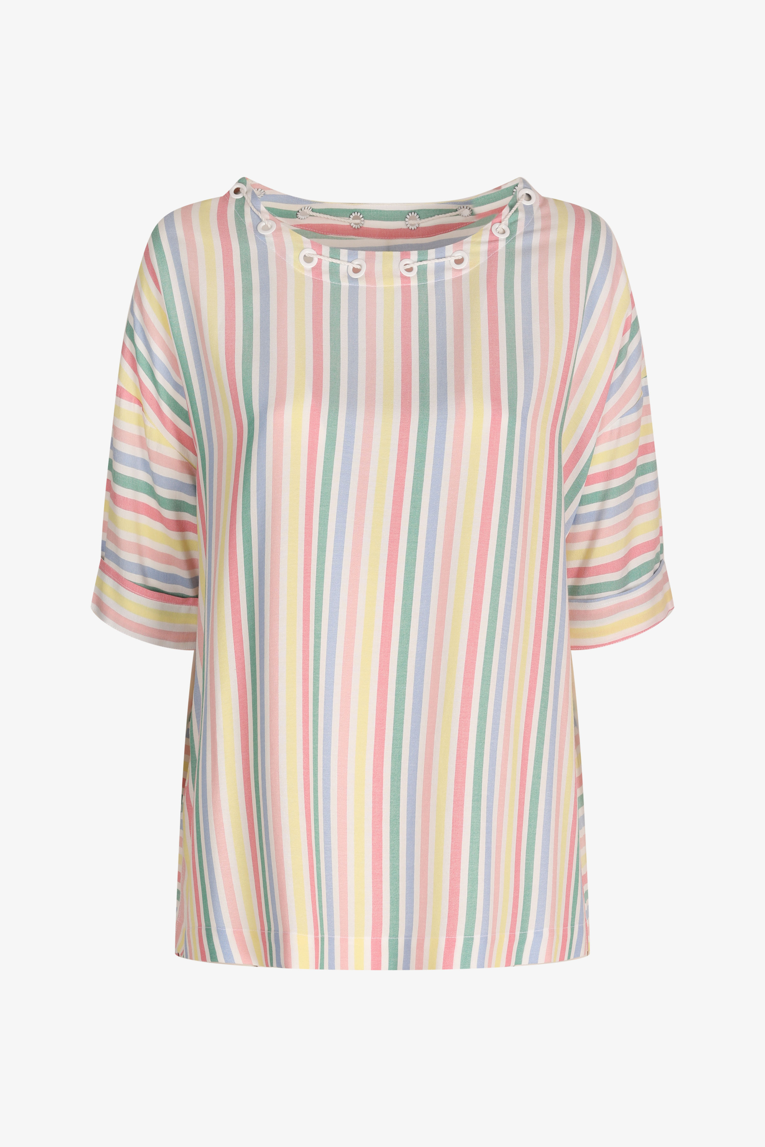 Oversized striped blouse with eyelets