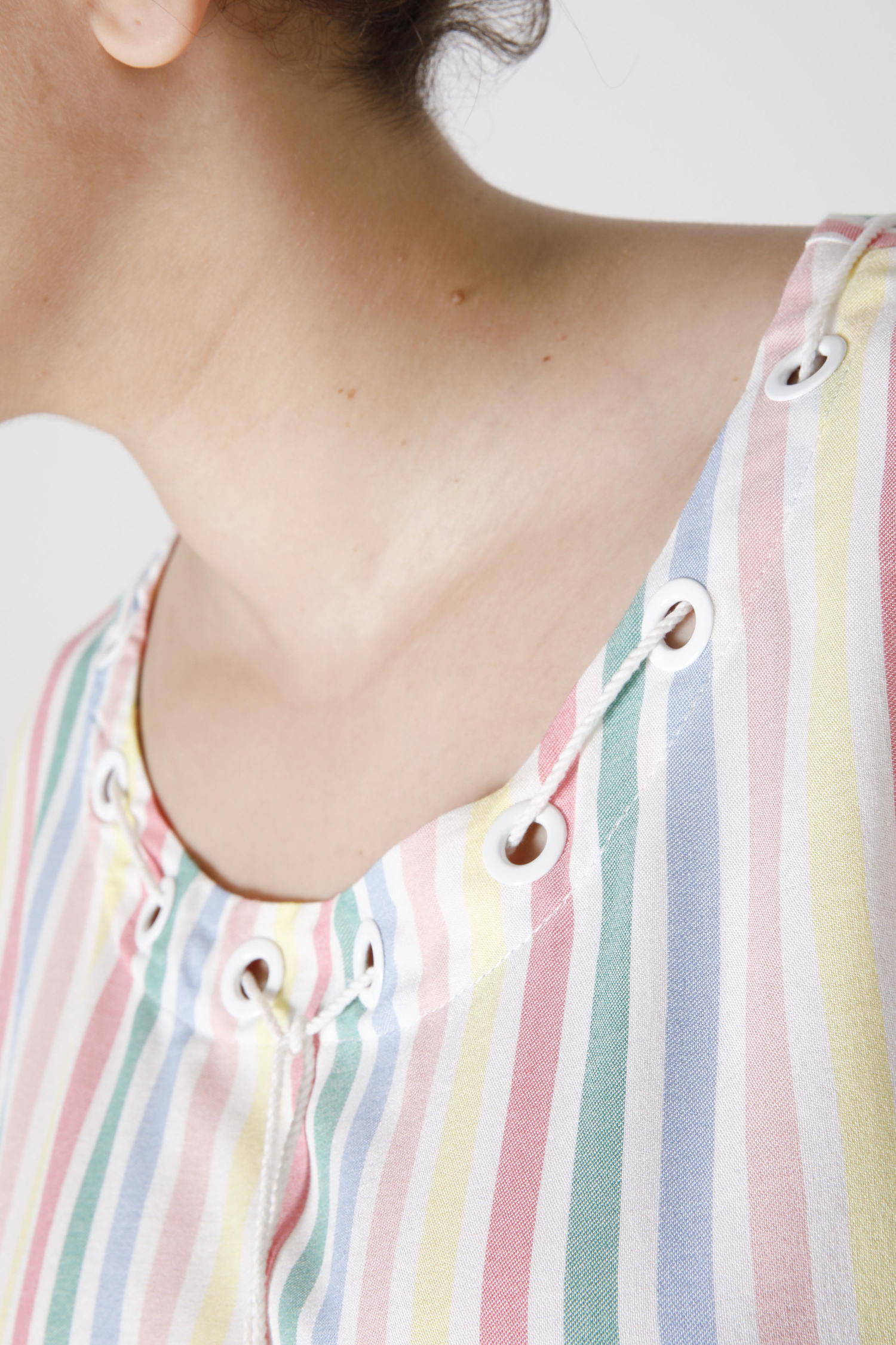 Oversized striped blouse with eyelets