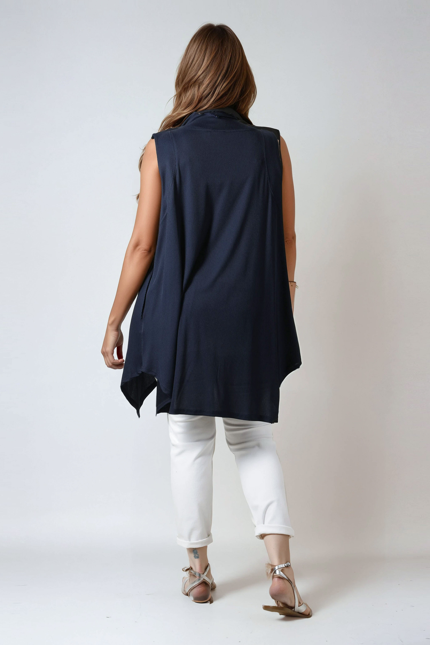 Cascading front ribbed knit vest