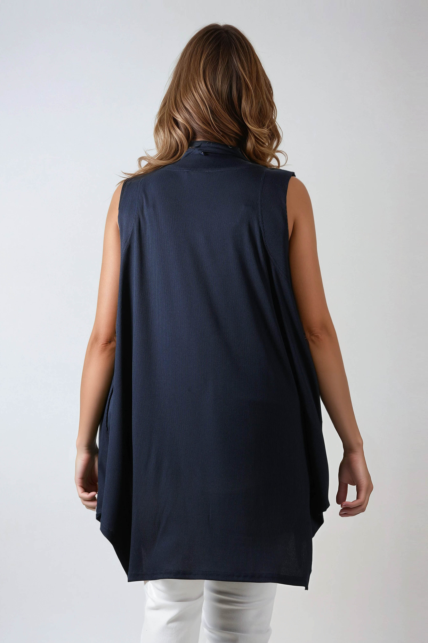 Cascading front ribbed knit vest