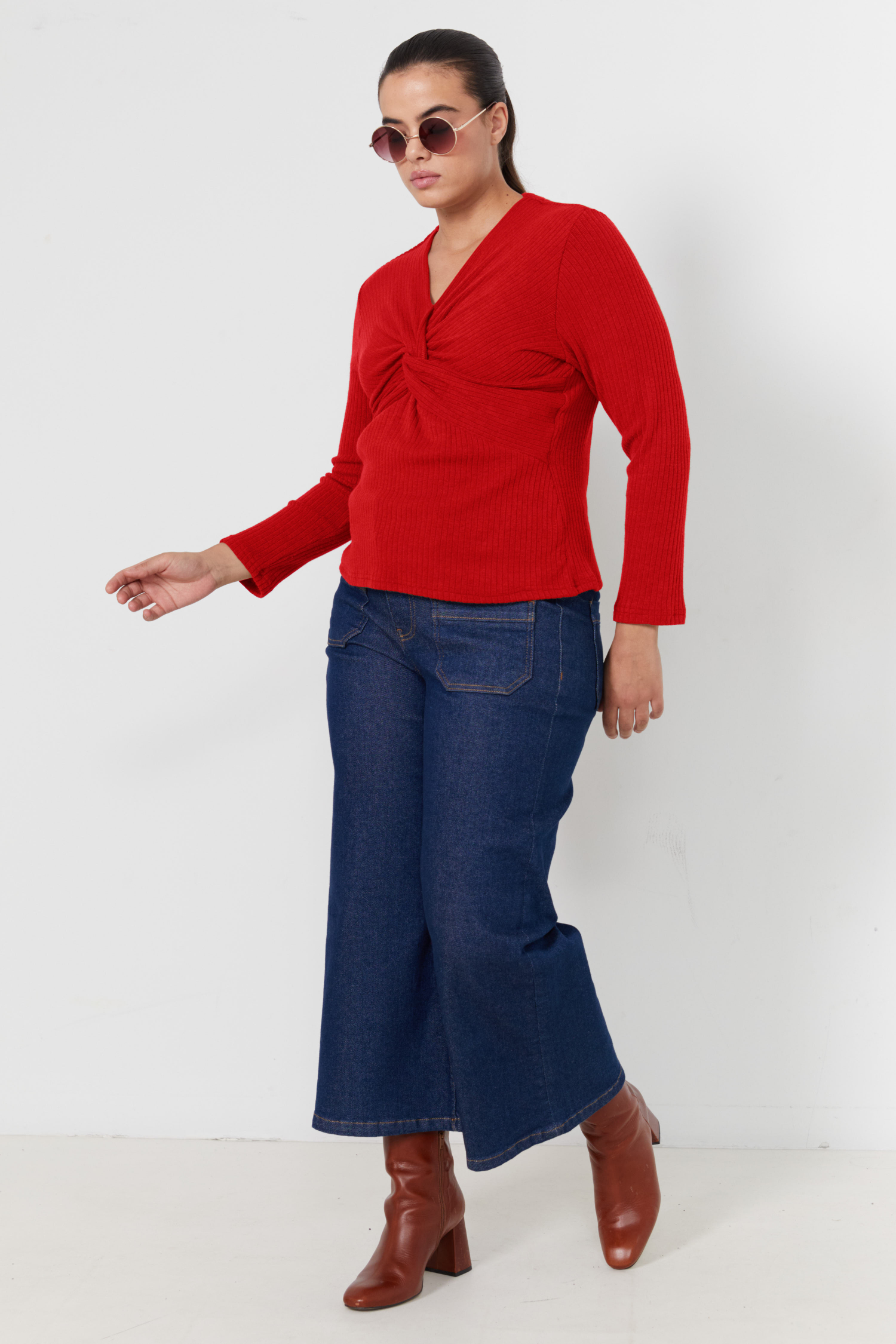 Plain ribbed knit T-shirt