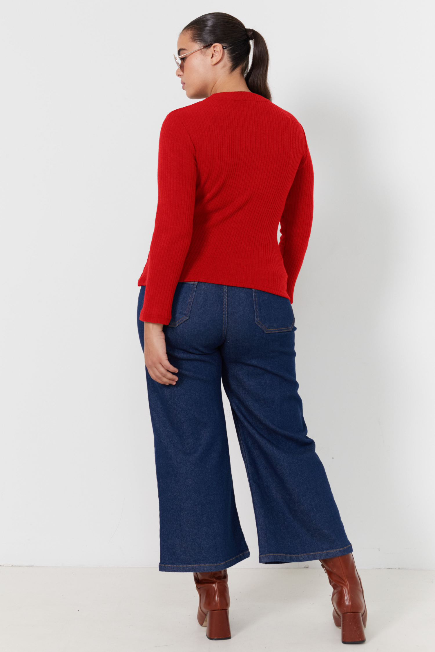 Plain ribbed knit T-shirt