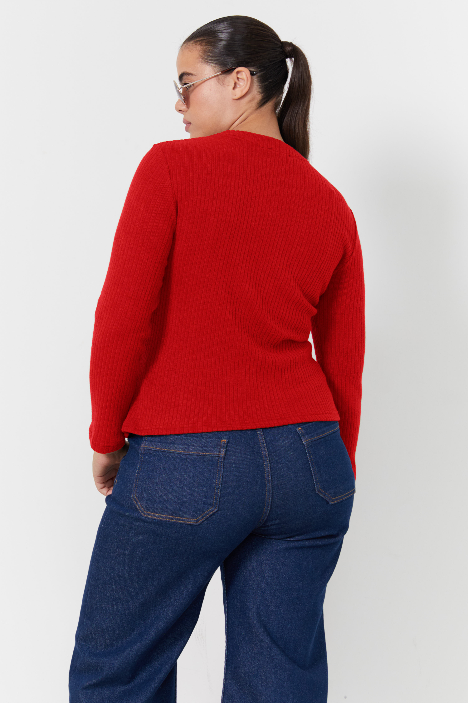 Plain ribbed knit T-shirt