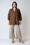 Viscose linen shirt with flat pleats on the sleeves
