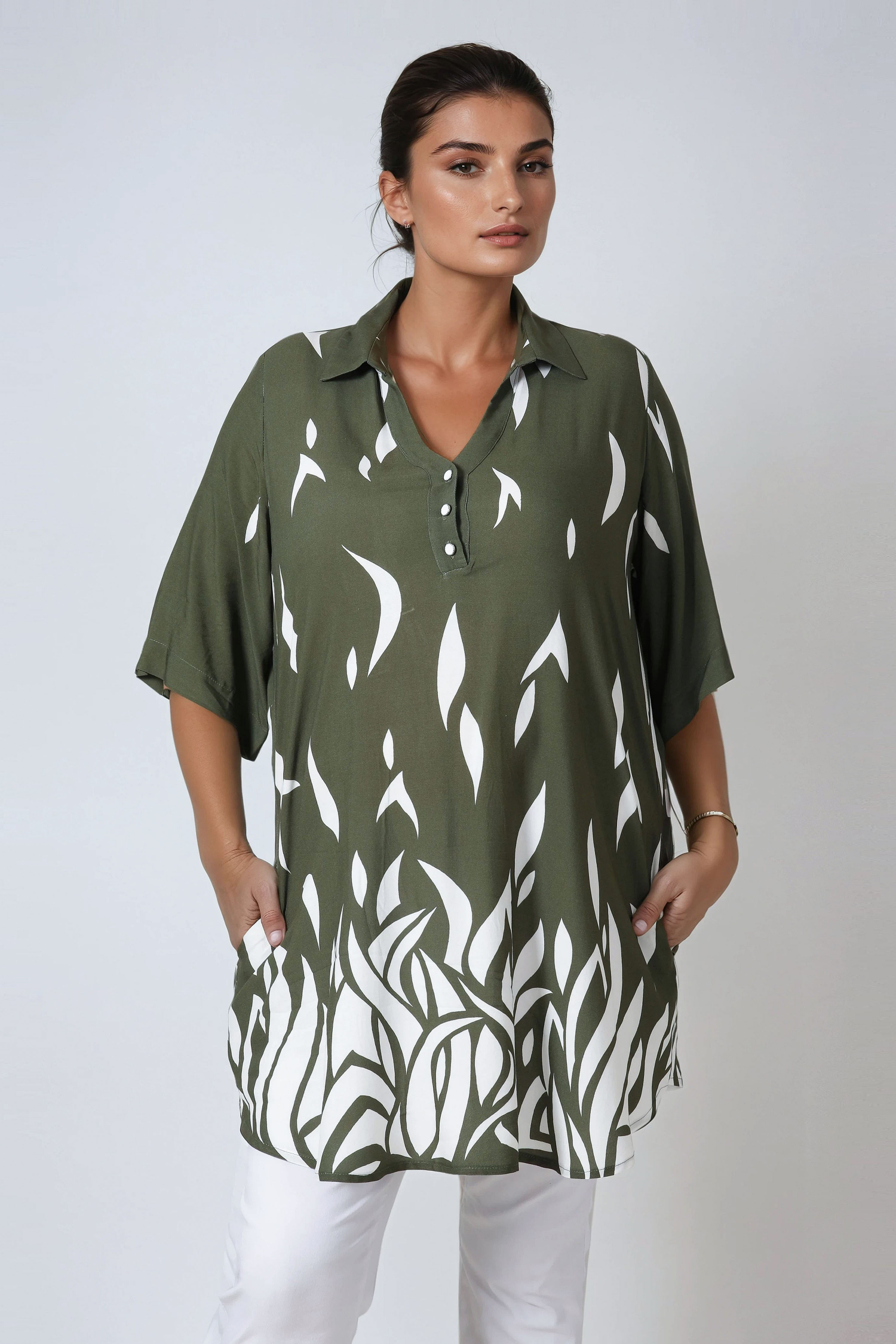 Viscose tunic with flared hem