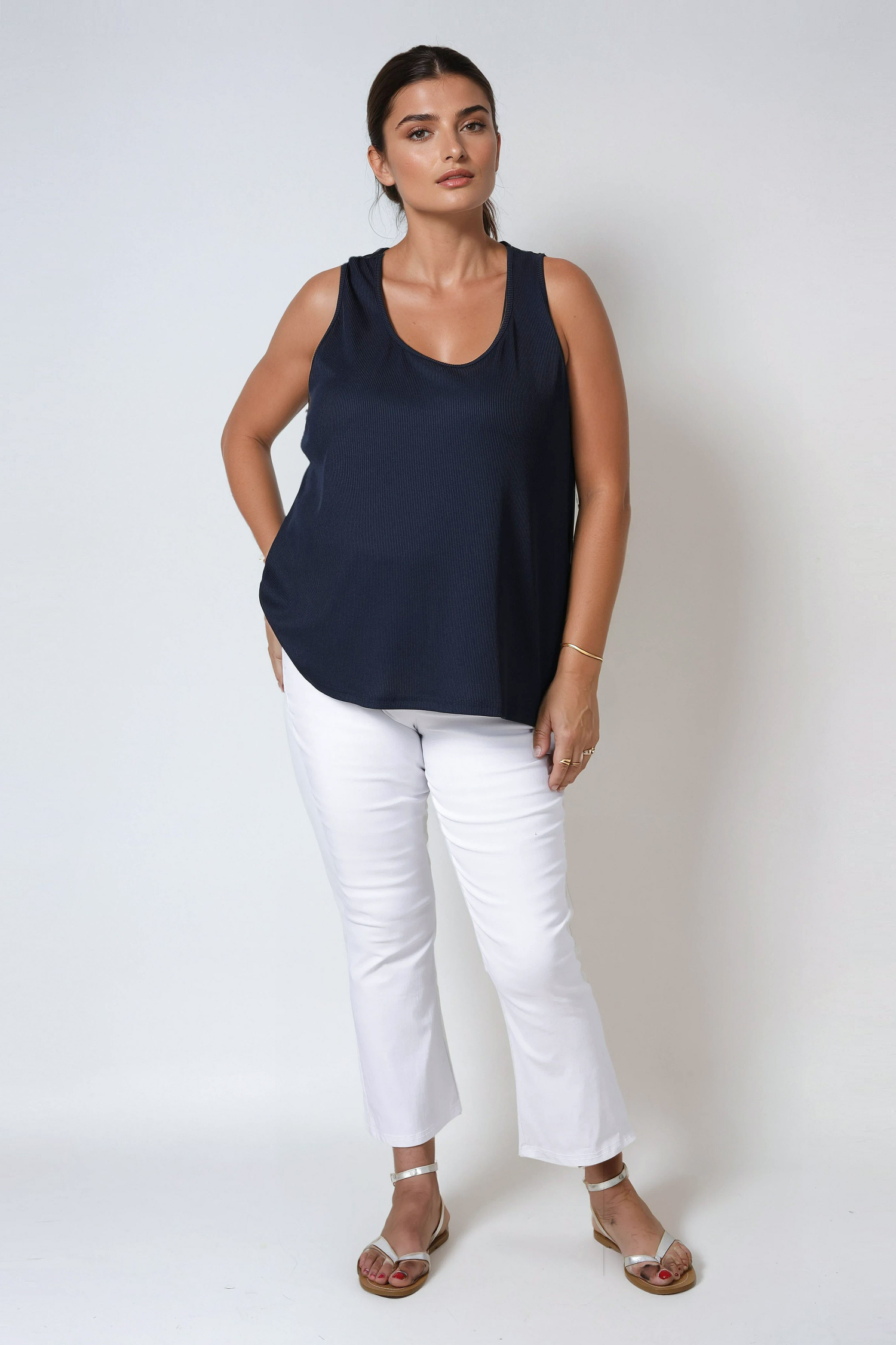 7/8 plain bengaline trumpet-shaped trousers