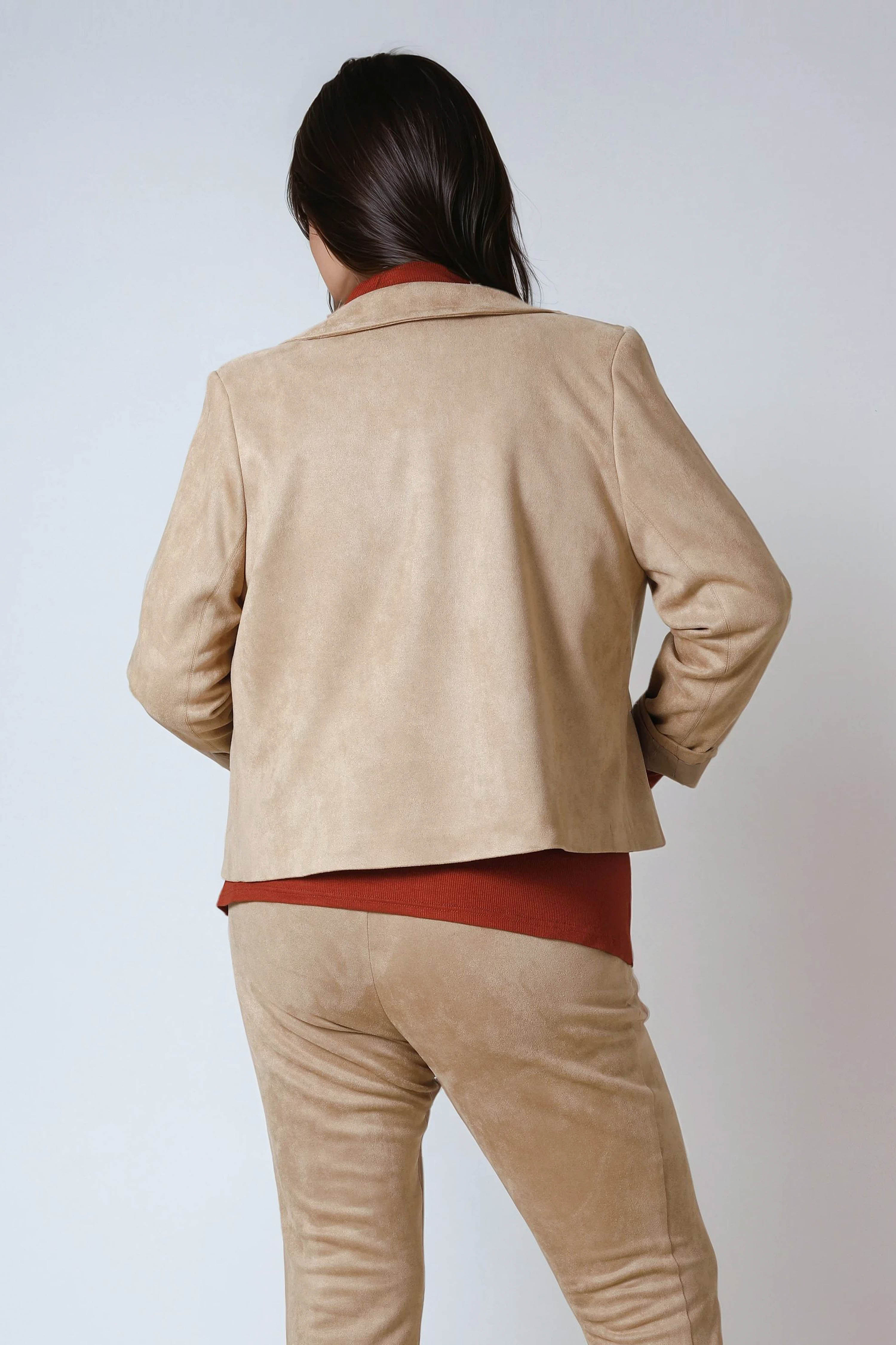 Short suede-effect jacket with Peter Pan collar