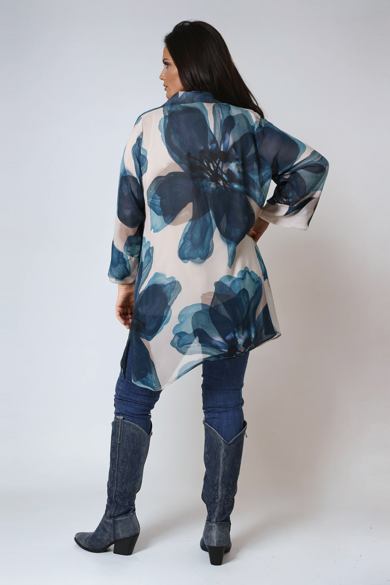 Floaty tunic in voile with large flower pattern