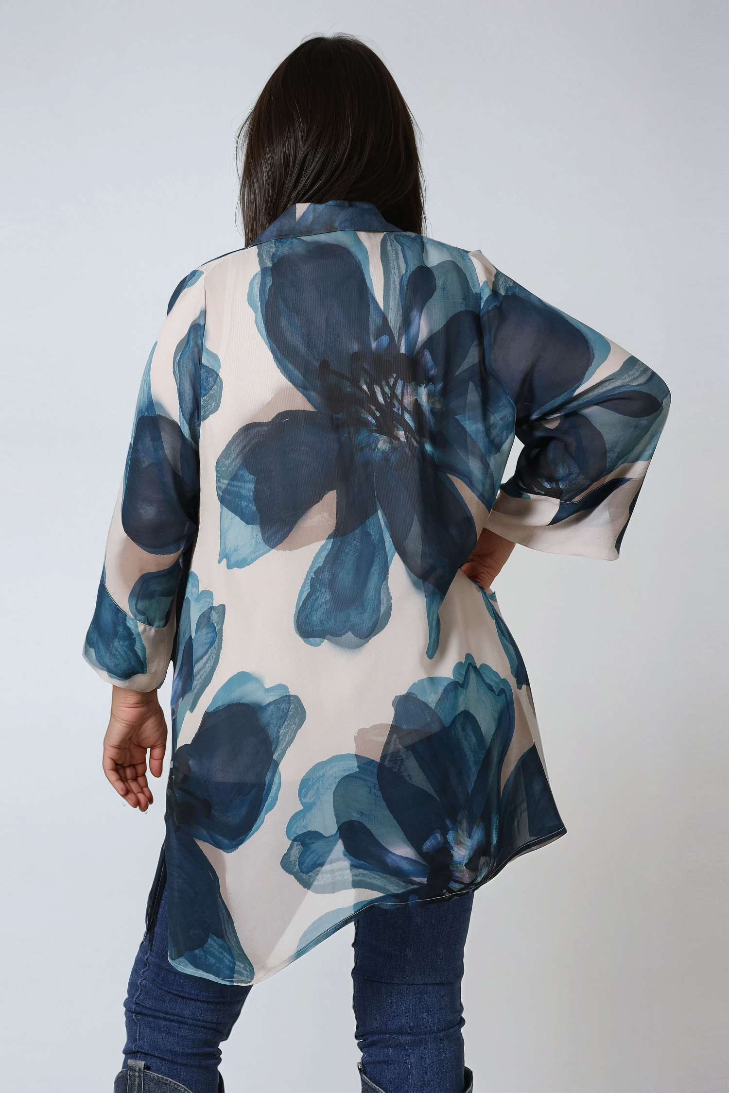 Floaty tunic in voile with large flower pattern