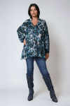 Blouse with flounce in very fluid printed viscose voile with its top.