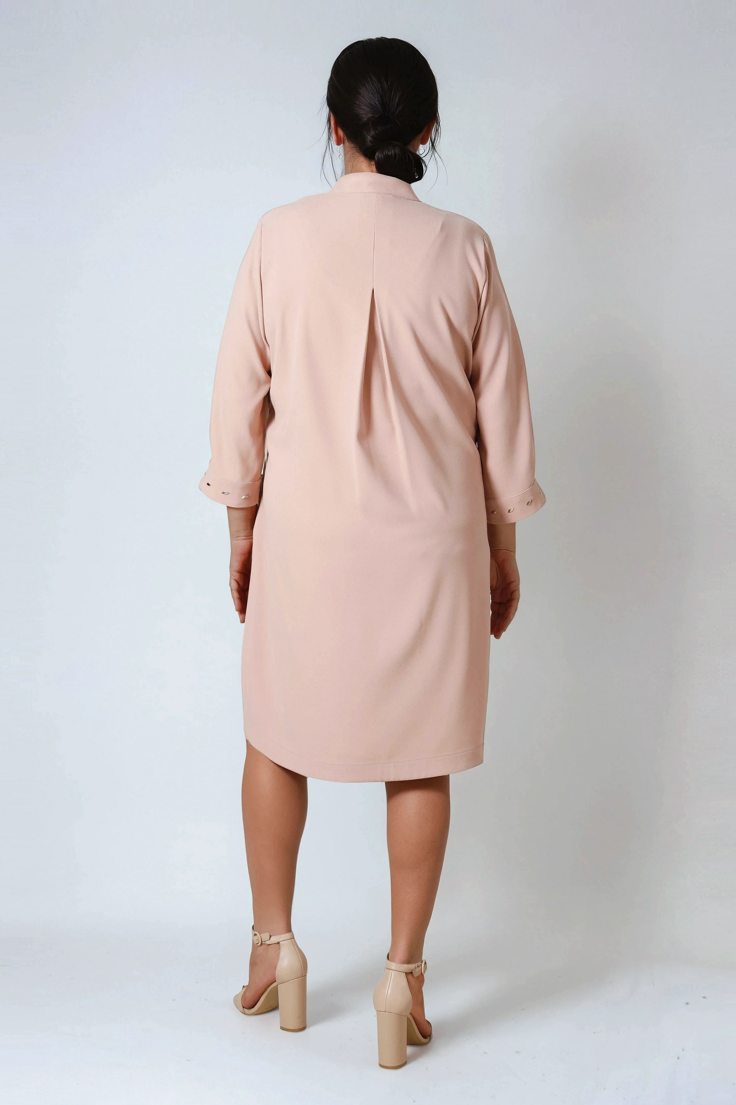 Plain straight dress with studded cuffs