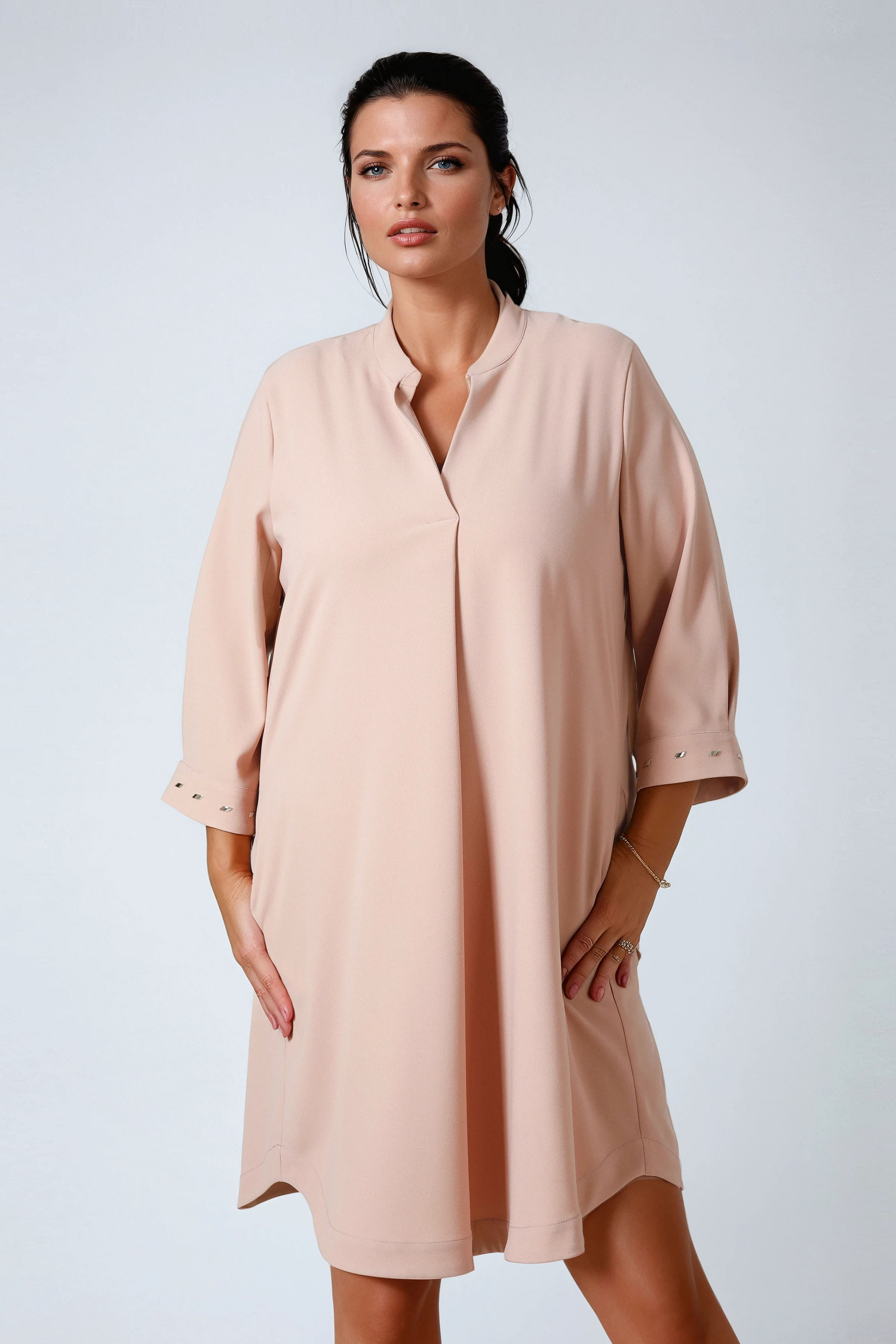 Plain straight dress with studded cuffs