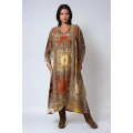 Long printed dress with a bib