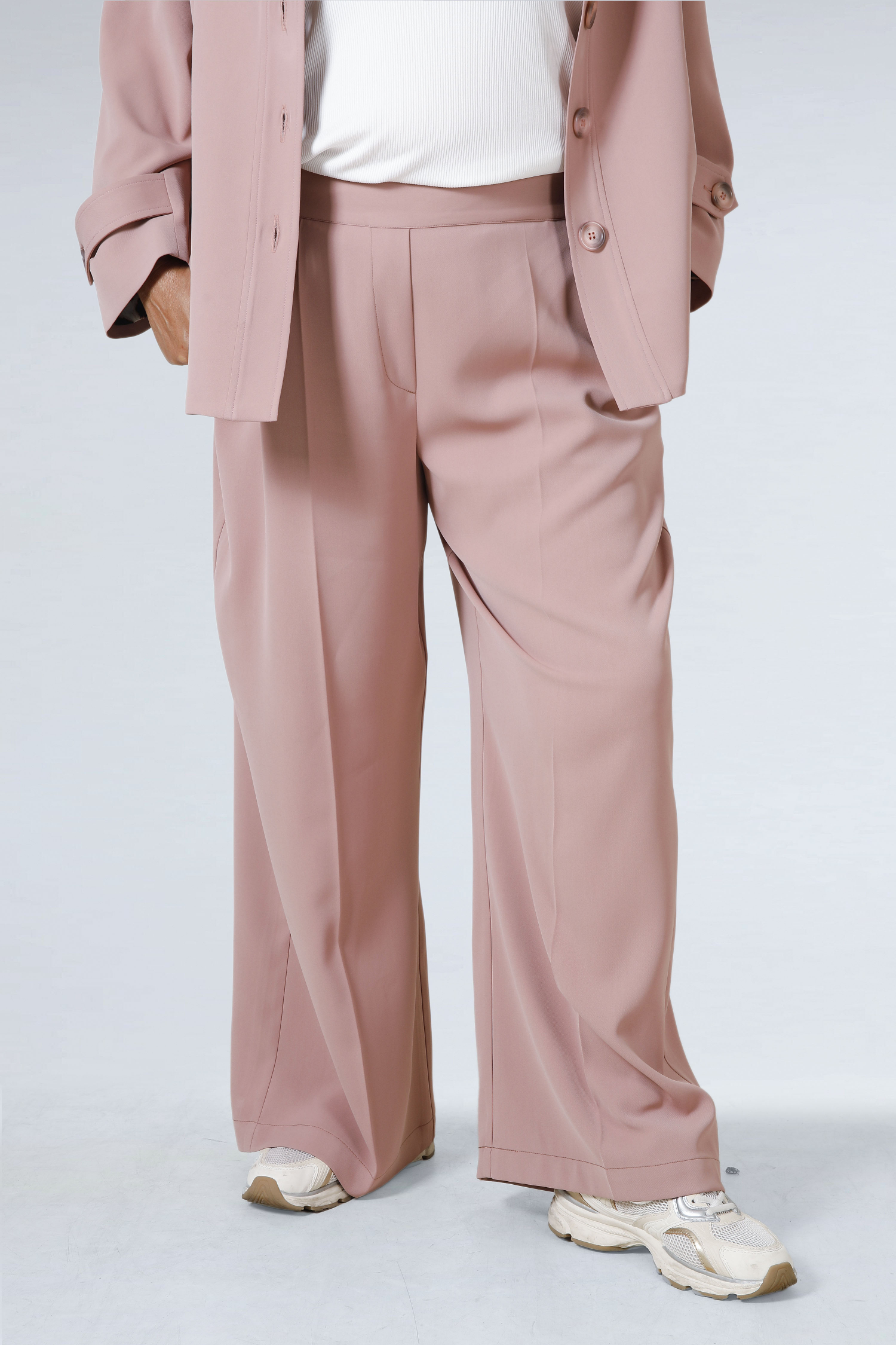 Pantalon de tailleur uni élastiqué à la taille