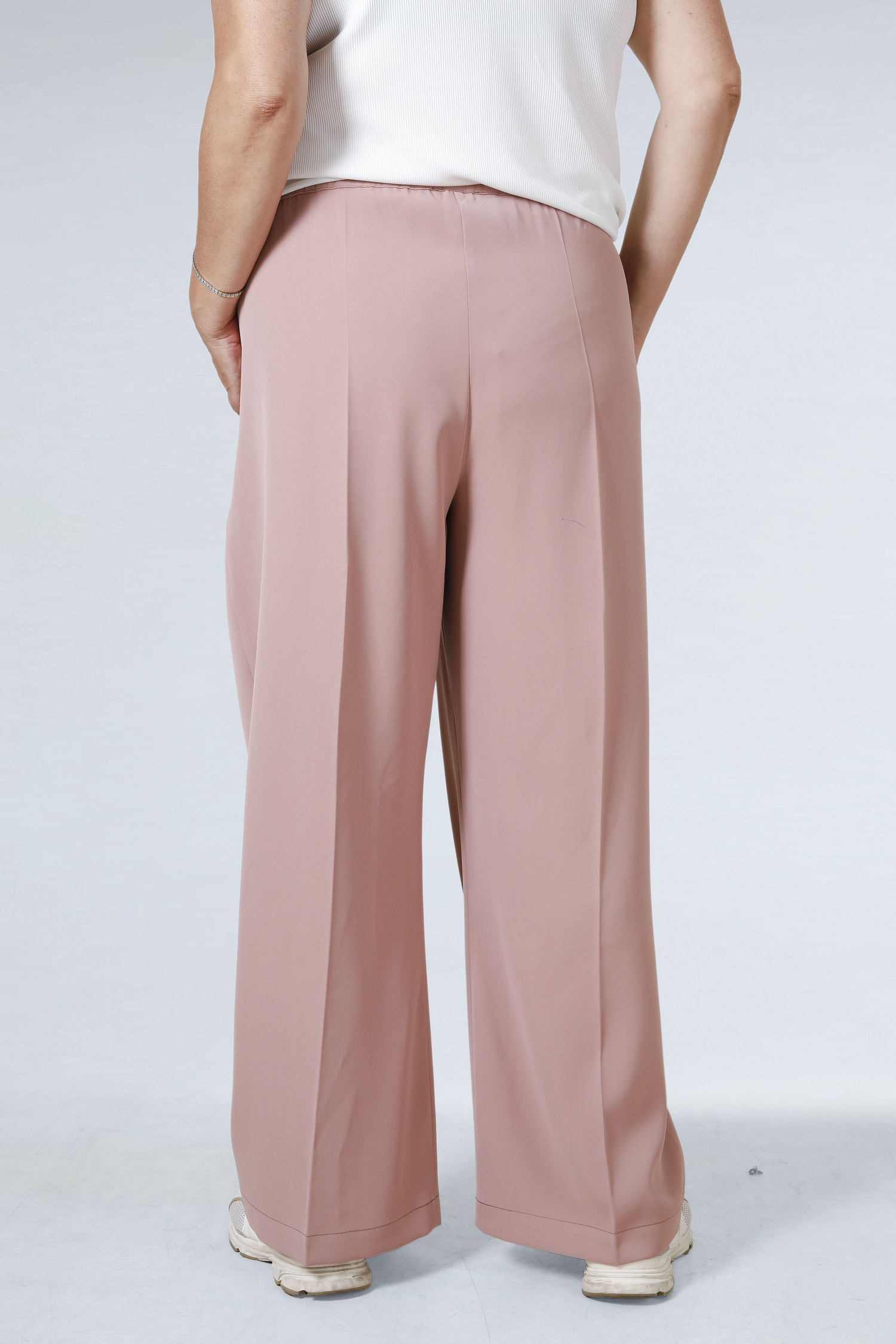 Pantalon de tailleur uni élastiqué à la taille