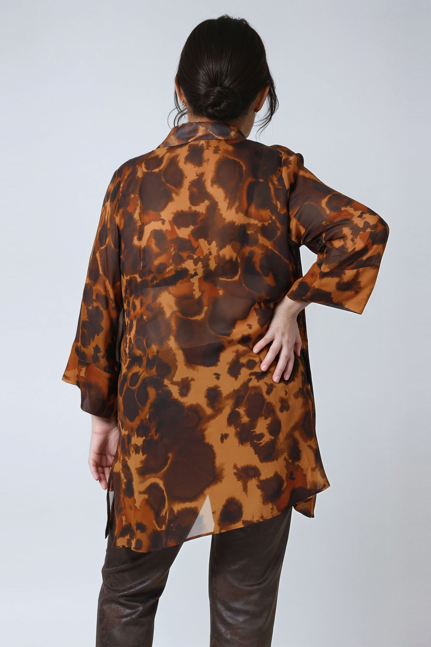 Vaporous tunic in printed voile