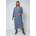 Long dress with indigo patch of two patterns 