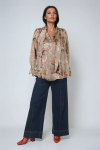 Flowing tie-collar shirt with floral print 