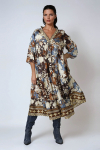 Long dress with ruffled print and hem.