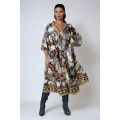 Long dress with ruffled print and hem.