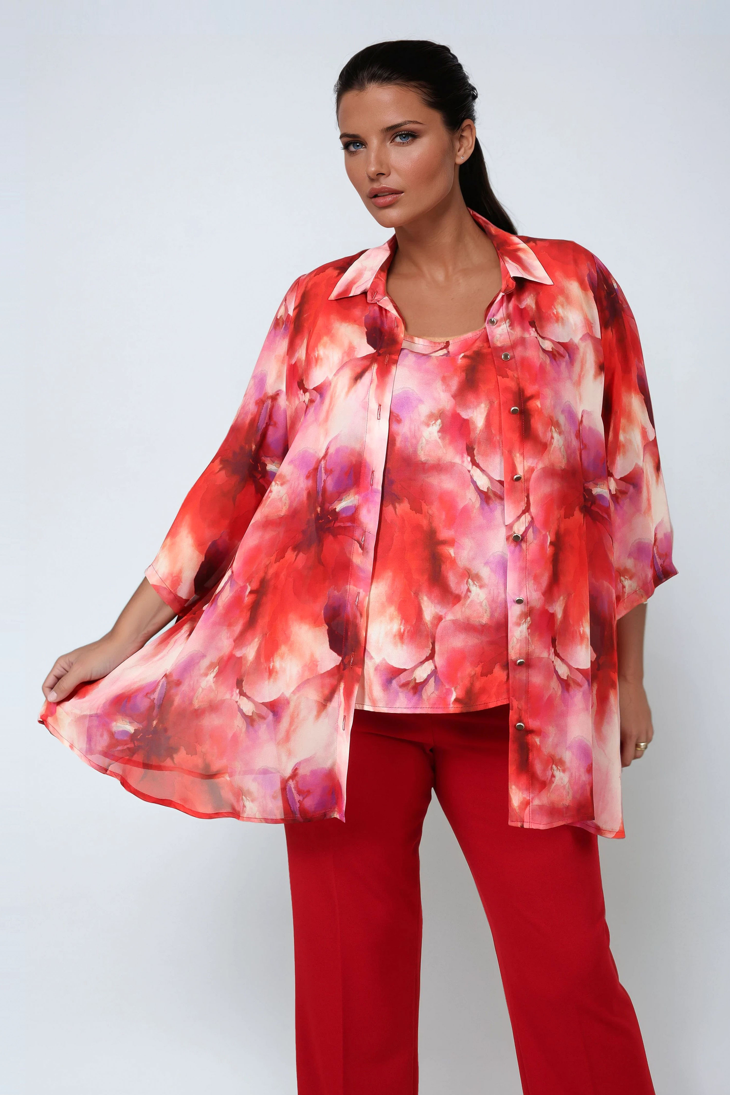 Viscose voile set and printed mesh top