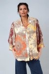 Flowing patchwork shirt in sienna viscose crepe