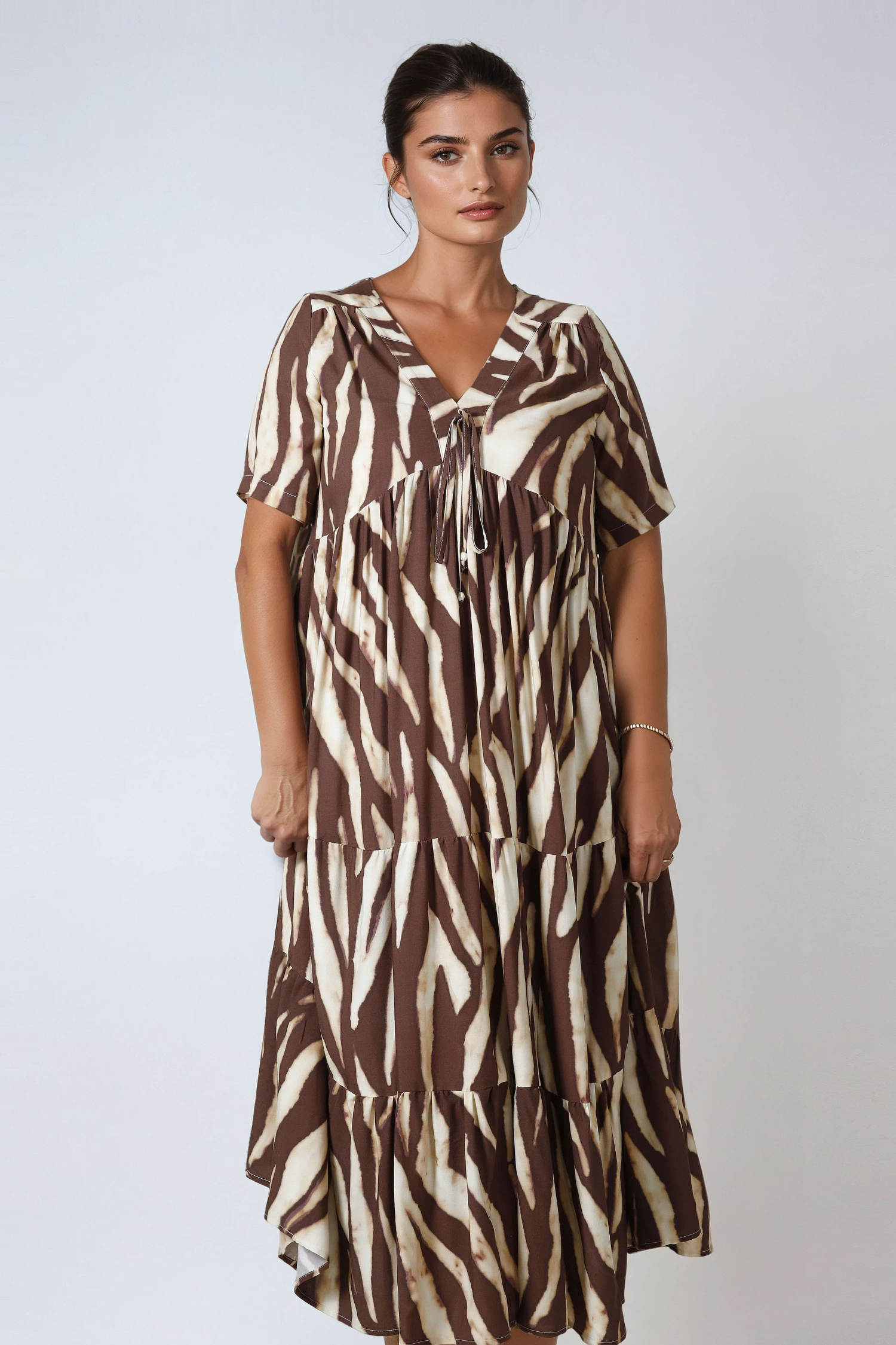 Long printed dress with a base