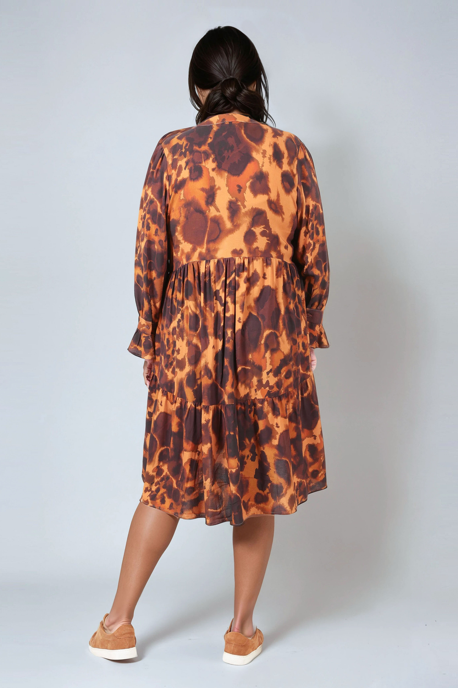 Printed button-up midi dress