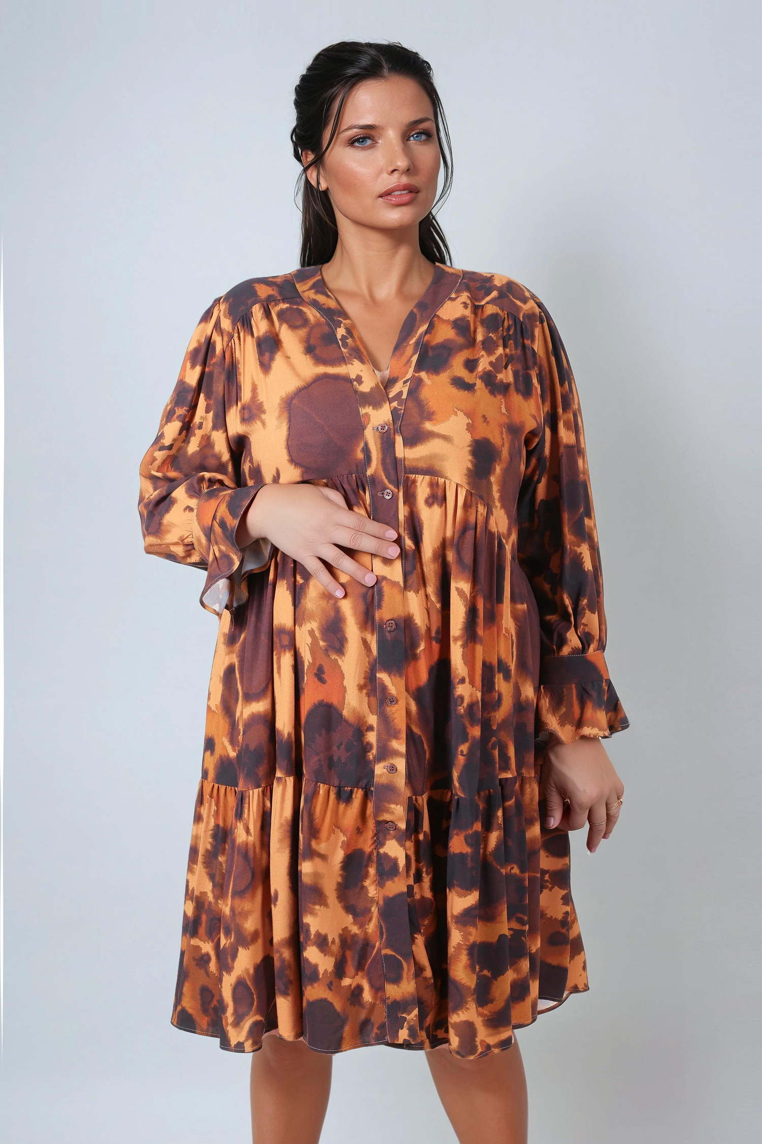 Robe midi boutonnée en imprimé